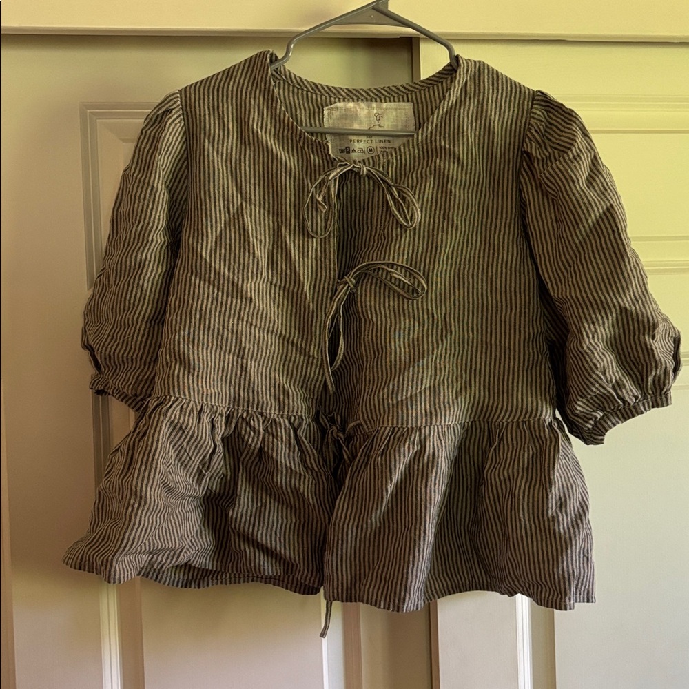 Not Perfect Linen Melina Bow Tie Blouse